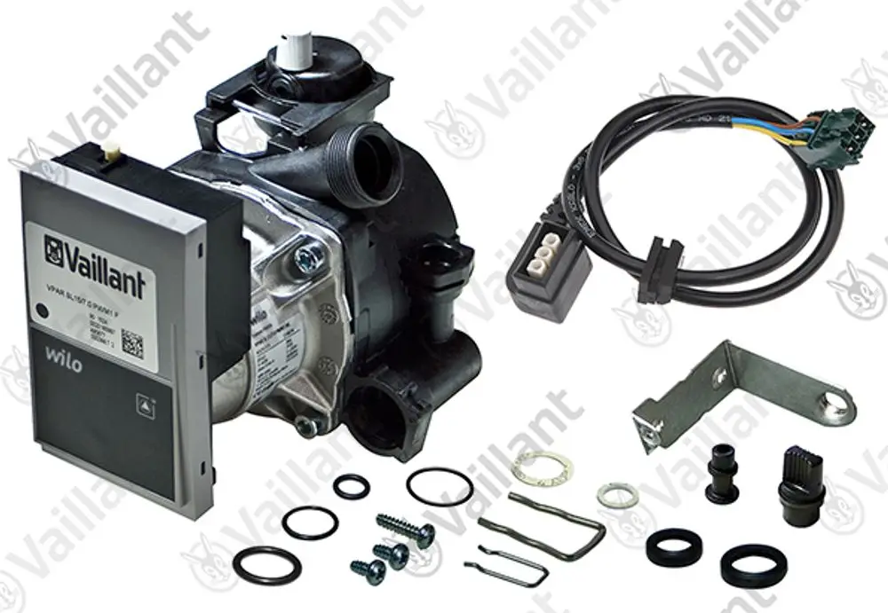 Vaillant Pumpe mit Motor und Anschlusskabel, ausgestattet mit Dichtungen und Montagesatz, geeignet für Heizungsanwendungen.